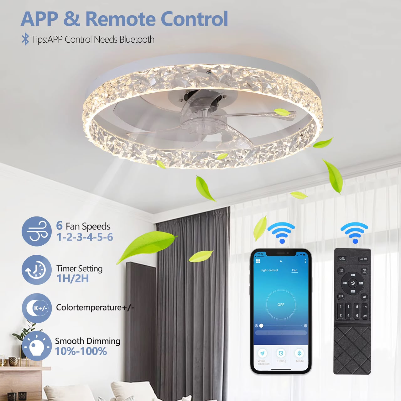 Ventilateur de Plafond et Décoration Lumière