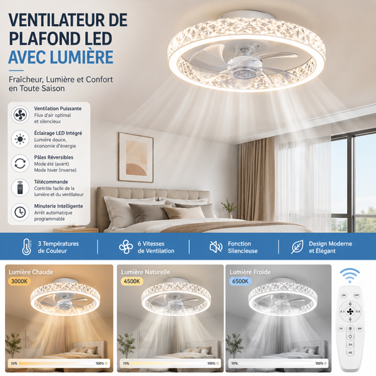 Ventilateur de Plafond et Décoration Lumière